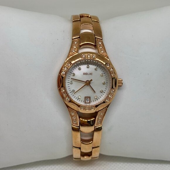 Relic rose gold tone all stainless women date watch 25mm mop up to 7.5” running - Picture 1 of 8